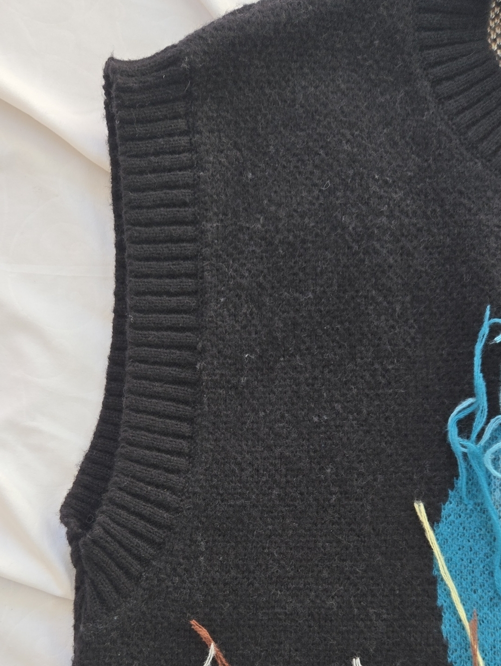 Men/Unisex BlackSleeveless Sweater Graphic Colorful Duck Front With Long Threads - Picture 7 of 12